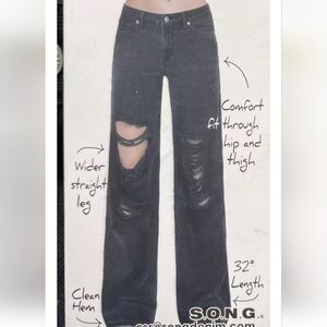S.o.n.g Black Low Rise Distressed Street Jeans Size Women's 13/31 100% Cotton